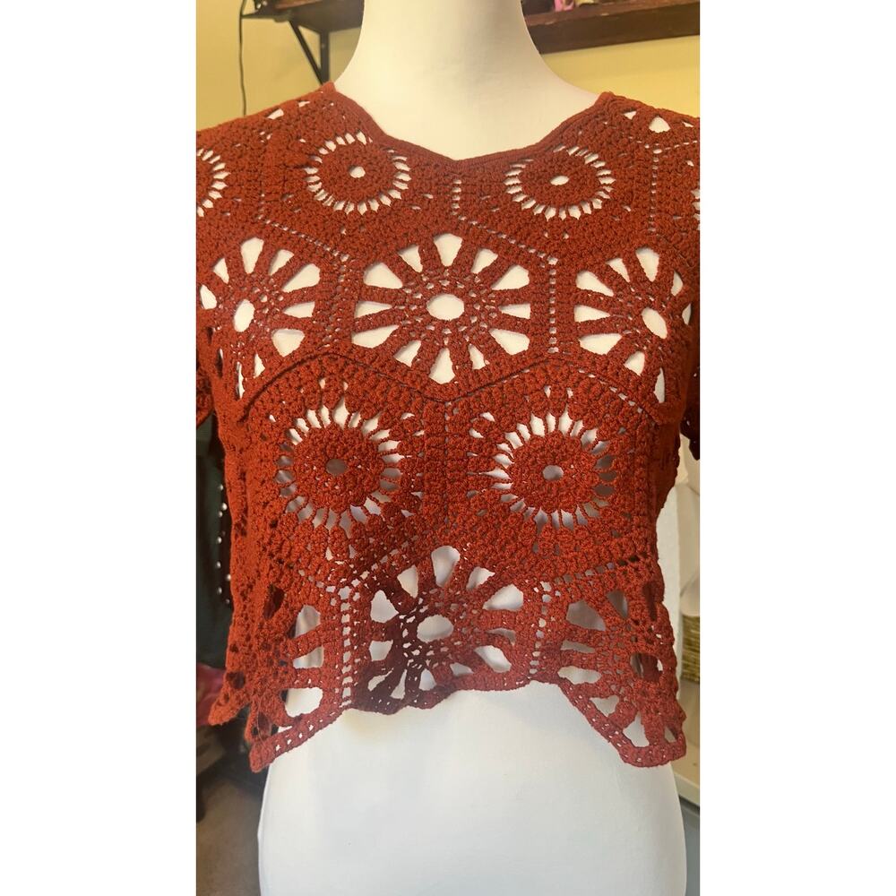 Rebellion Again Rust Orange Crochet Crop Top Small - Picture 4 of 10